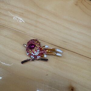Vibrant Pink and Gold Bird Brooch